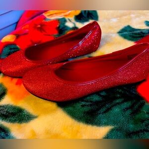Girls Red Sparkly Flats size 2